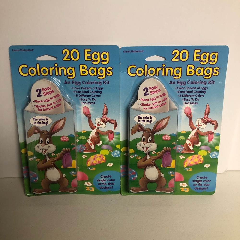 Vintage Easter Unlimited Egg Coloring Bags Set of 2 Made in USA 40 Count No Mess